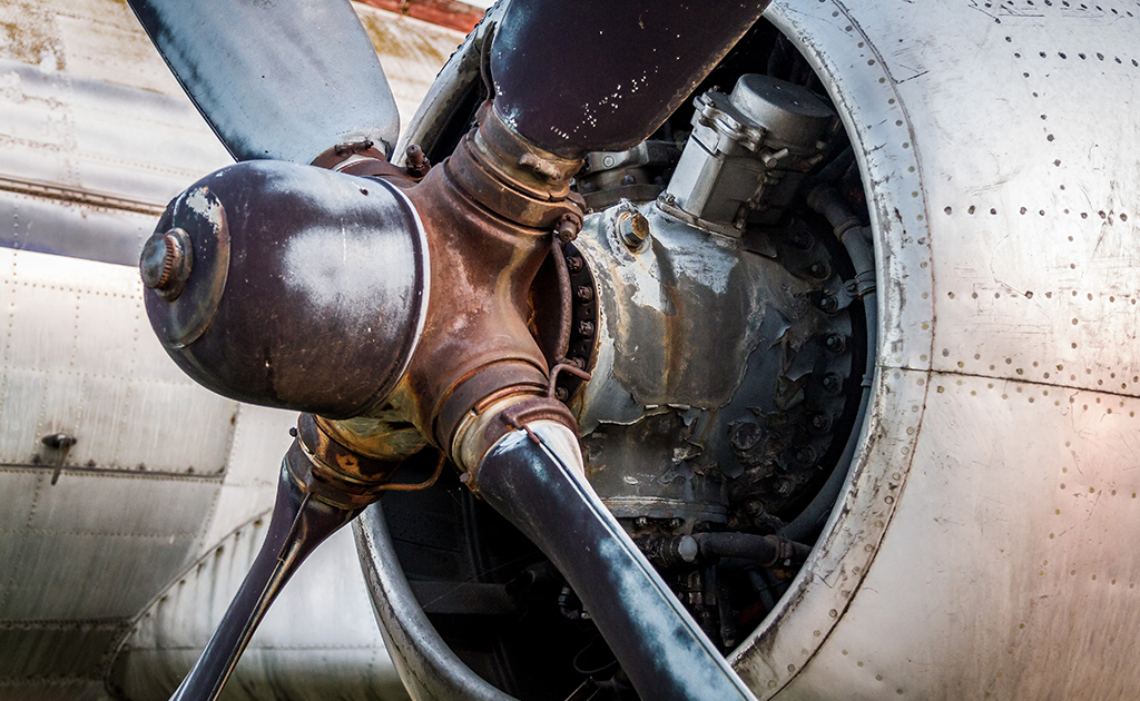 A close-up image of a propeller engine