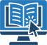 Blue open book with an arrow pointing to the page.