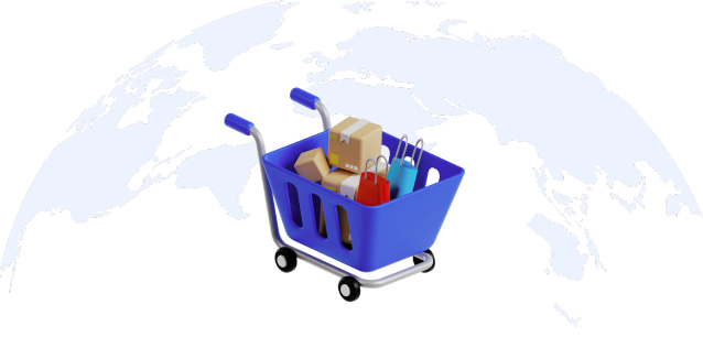 Cartoonish banner with a shopping cart.