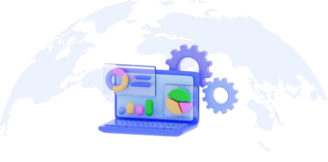 Cartoonish banner with computer screen and gears.